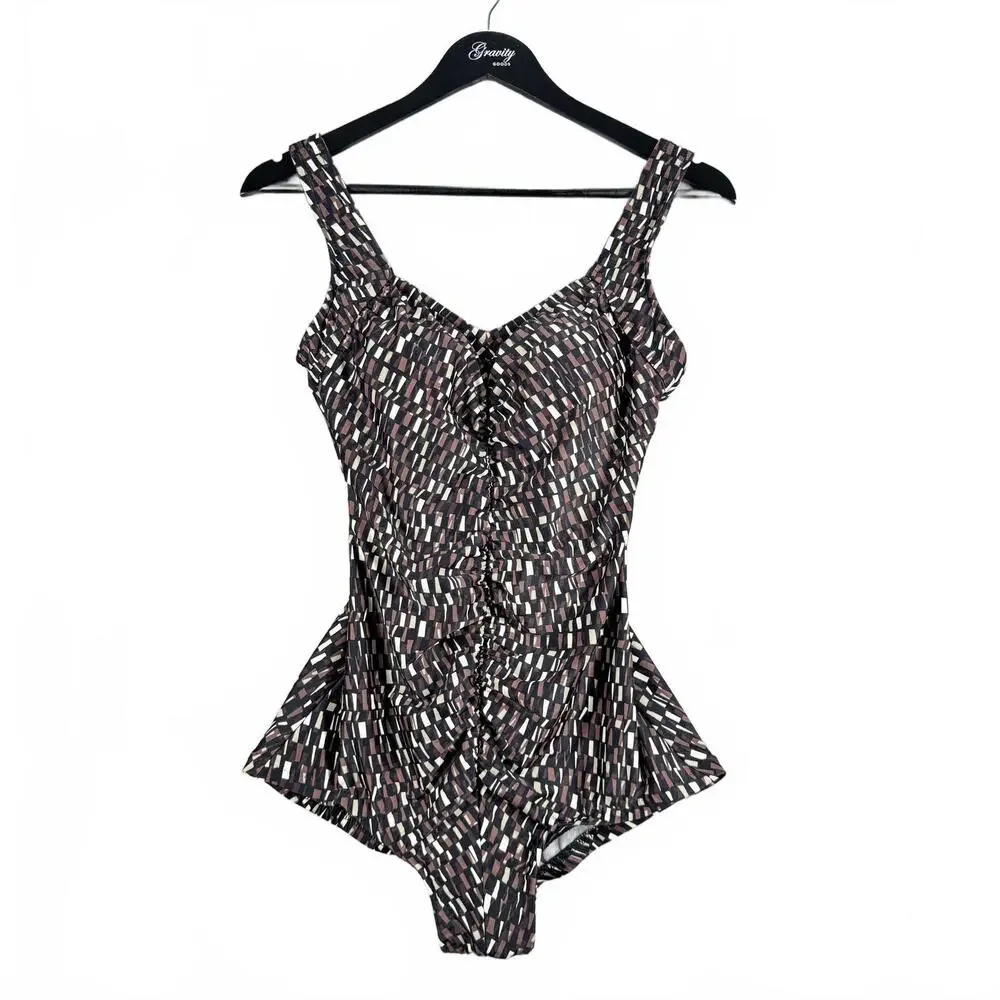 Women's One-Piece Swimsuit Maxine‎ of Hollywood Brown Geometric Pattern Size 10